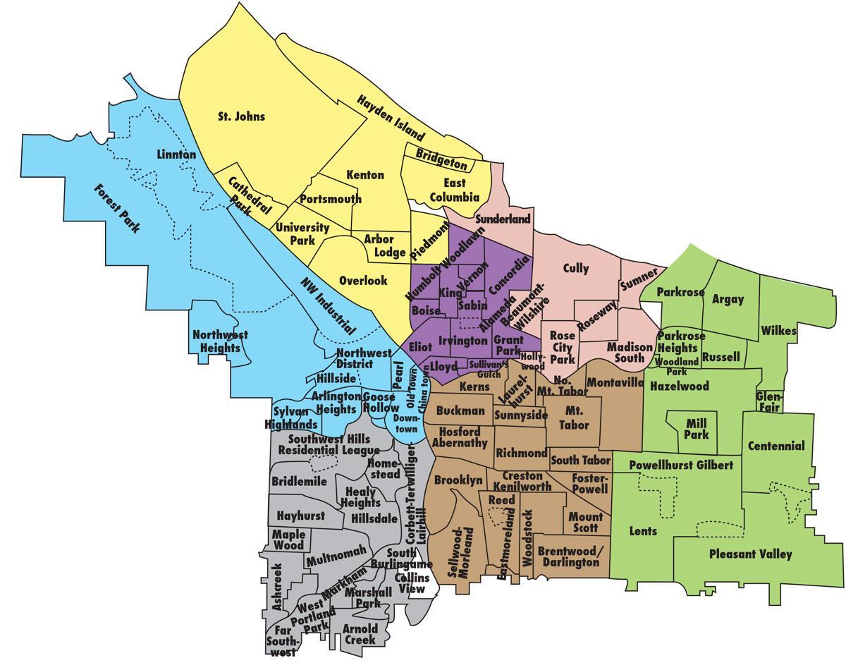 karta över Portland och omgivande områden