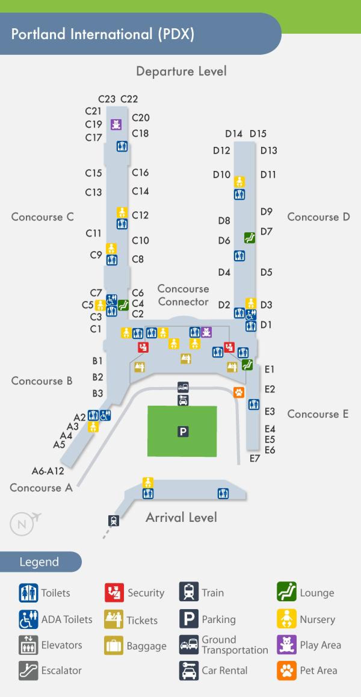 PDX karta över flygplatsen
