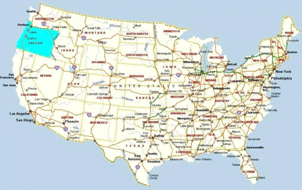 Portland i Oregon på karta över USA