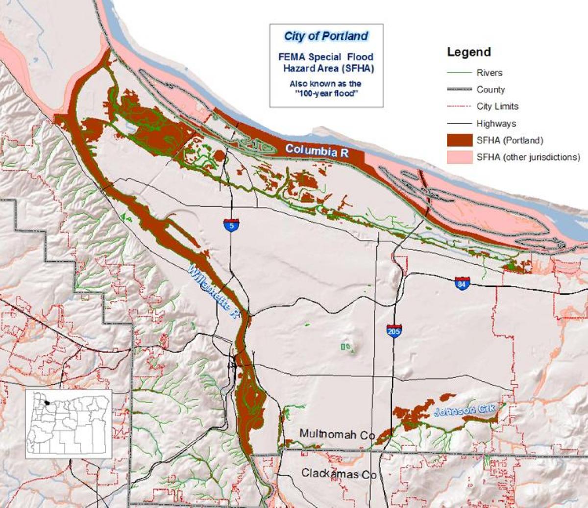 Portland Oregon översvämning karta