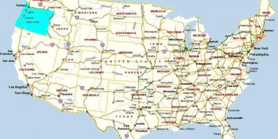 Portland i Oregon på karta över USA